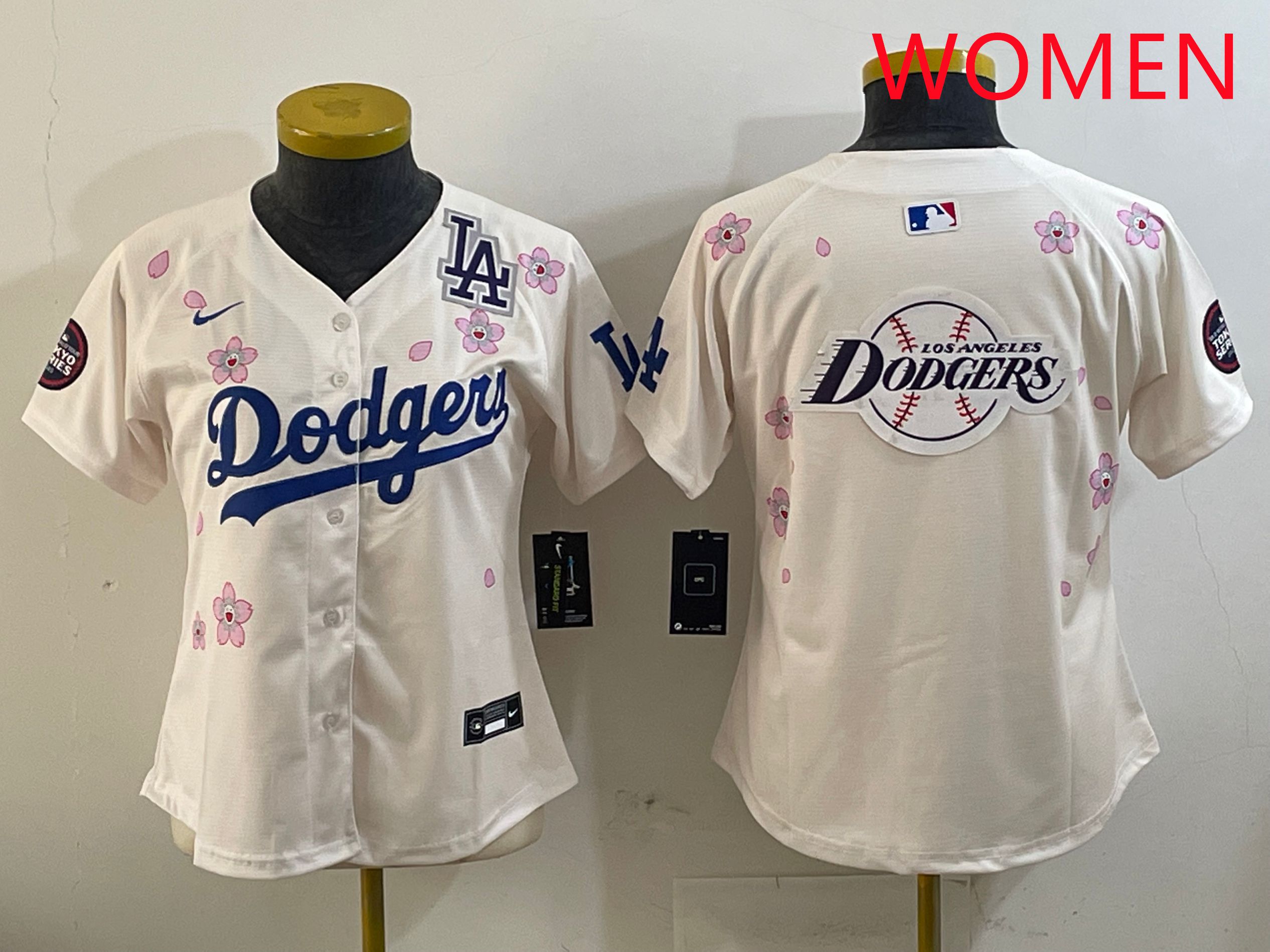 Women Los Angeles Dodgers Blank Cream Sakura Edition 2025 Nike MLB Jersey style 29->women mlb jersey->Women Jersey